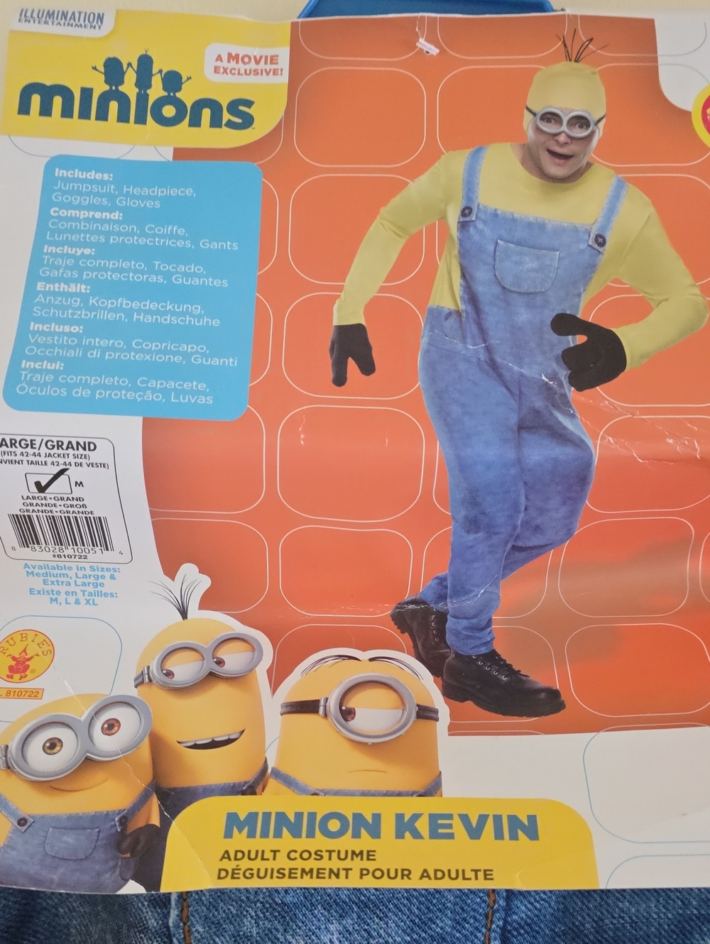 MINIONS NWT Kevin Adult Costume - Yellow and Blue ' L.